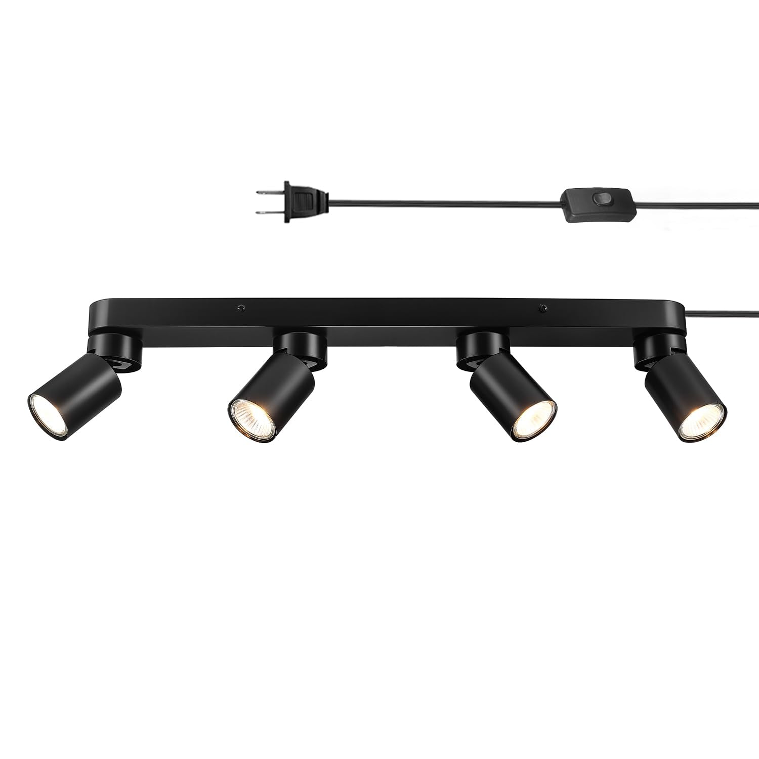 Globe Electric Plug-in Track Lighting, 4-Light Adjustable Track Bar, Matte Black 24-Inch Fixture with 15-Foot Cord, Modern Ceili