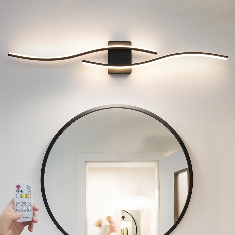 Daunton Modern Led Vanity Light With Remote Control, Modern Led Bathroom Light Fixture, Bathroom Vanity Light Fixture Over Mirror, 40.5 Inch Black Wall Sconce Lighting For Bedroom, Living Room