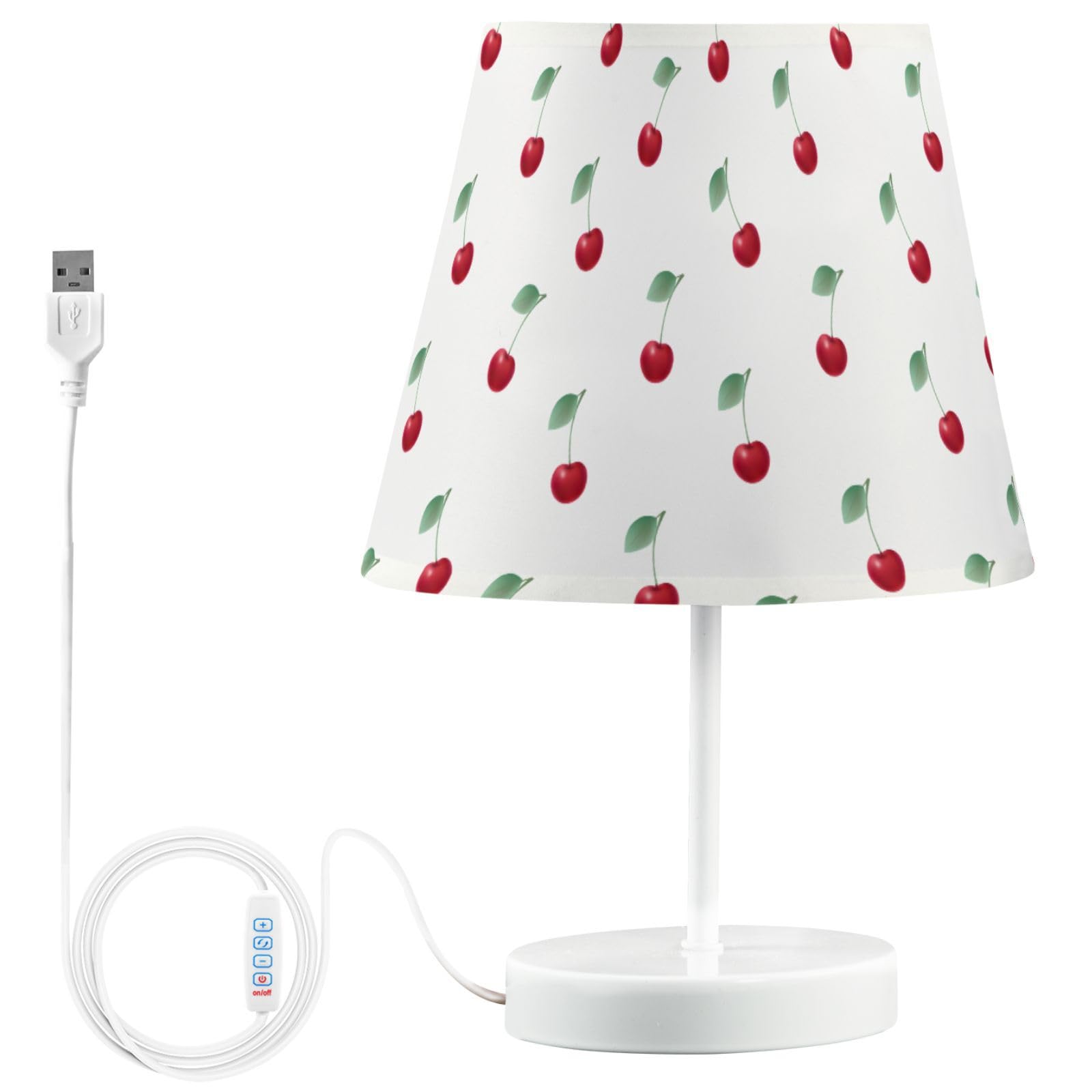Peystean Cherry Leaves Floral 3 Colors Dimmable LED Table Lamp with USB Port,11.8 Linen Shade Bedside Nightstand Decor Night Lig