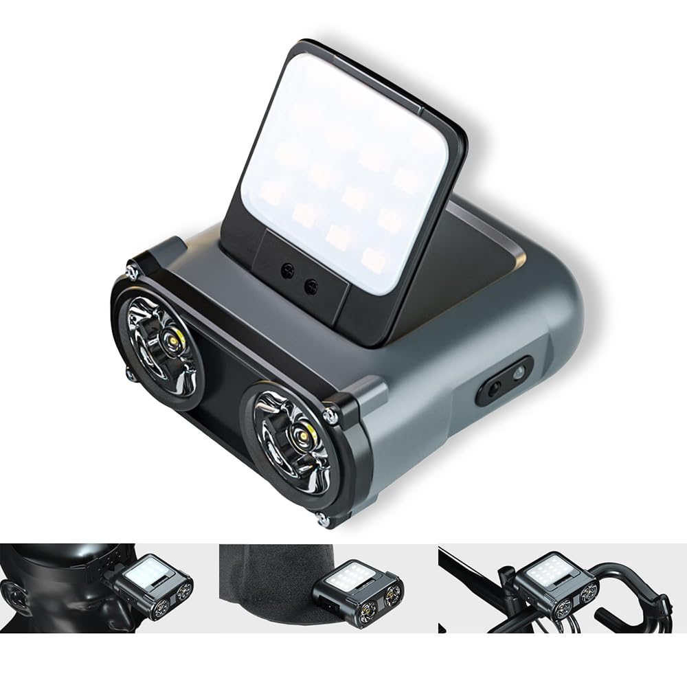 WARSUN Rechargeable Dual-Bead Bright Head Torch with Motion Sensing Brightness Adjustment and Hat Clip - Ideal for Cycling, Cave