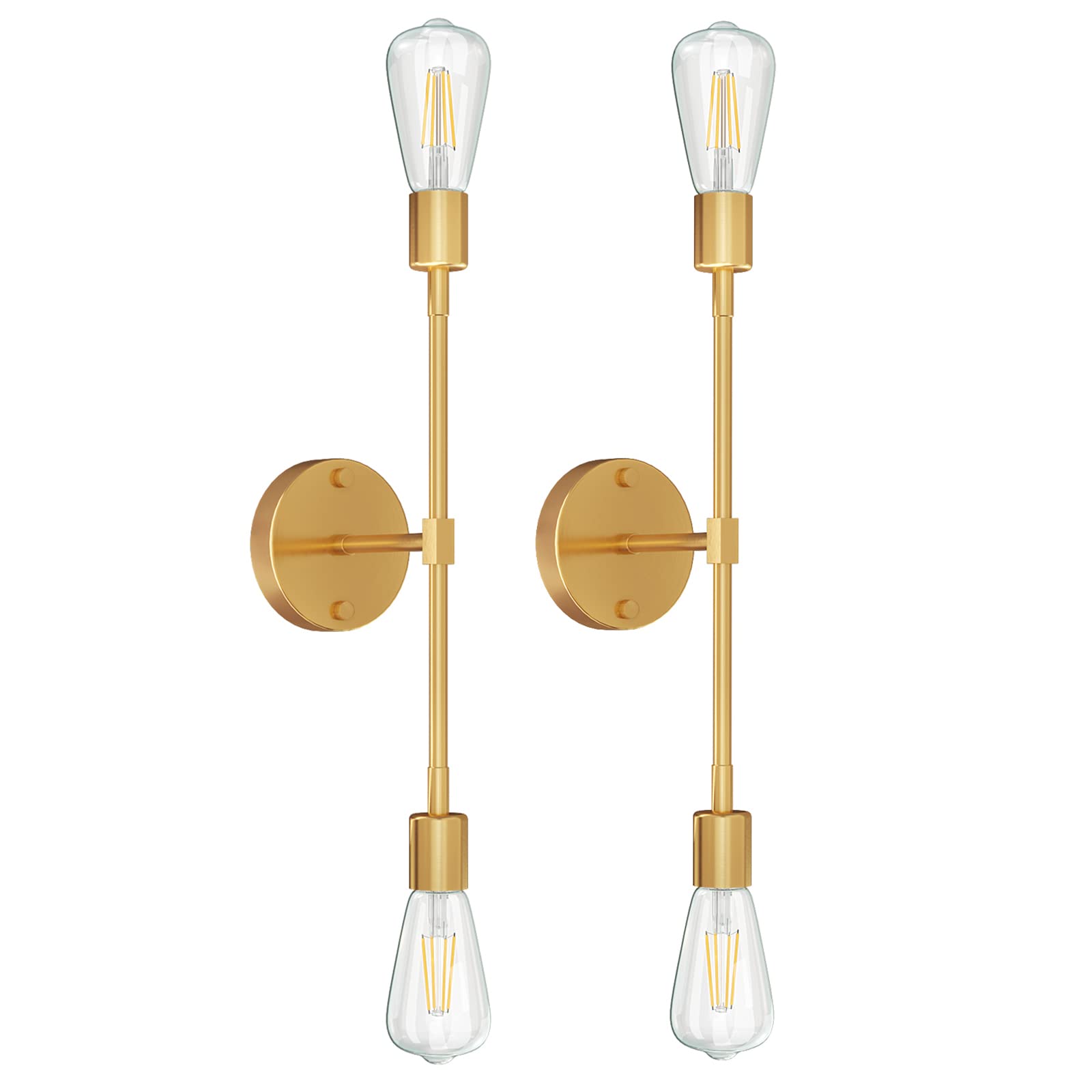 FadimiKoo 2-Light Wall Sconces, Brushed Brass Indoor Lamp for Bathroom, Hallway, Kitchen, 2 Pack, Gold - Model Gold-2Light-2P