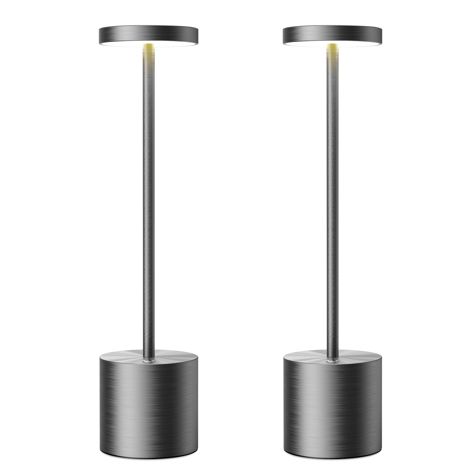 SAKRINGT Cordless Table Lamps, 6000mAh Rechargeable LED Light, 2 Pack, Grey, Model S801, Portable Battery Operated