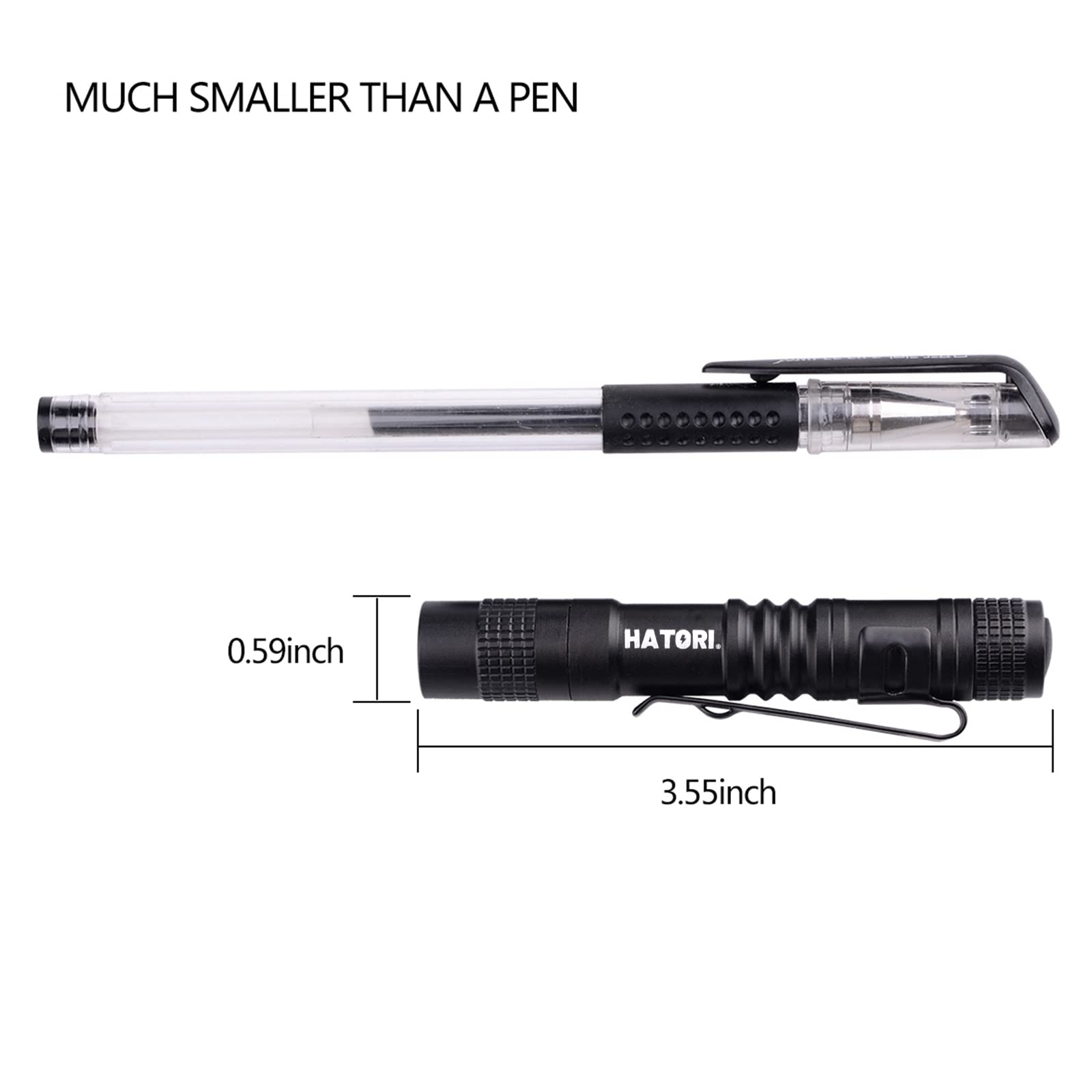 HATORI LED Mini Flashlight - 4 Pack Tactical High Lumens Pen Light, 3.55-Inch, Black, Aluminum - Ideal for Camping & Emergency