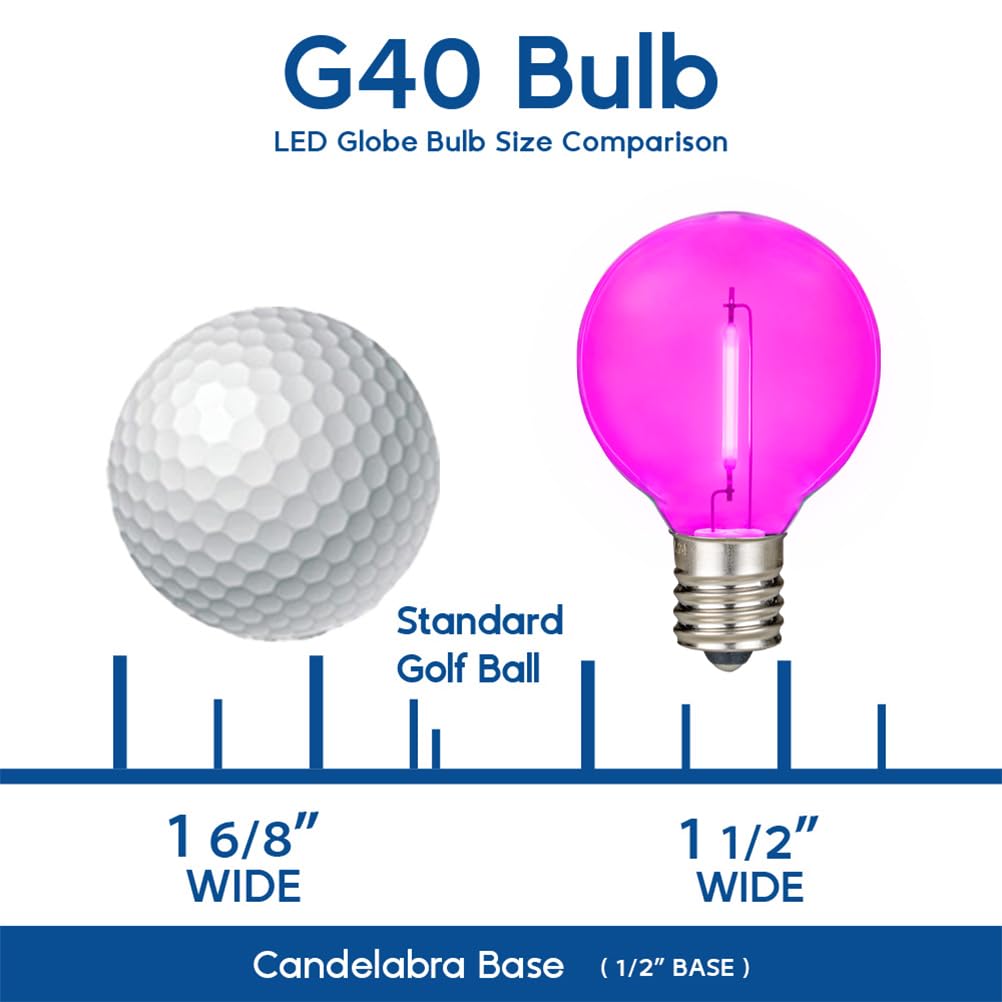 Novelty Lights 25 Pack Pink G40 Led Filament String Light Bulbs  E12/C7 Candelabra Base  5 Watt Equivalent  Shatterproof Replacement Bulbs For Patios  Canopy Lighting