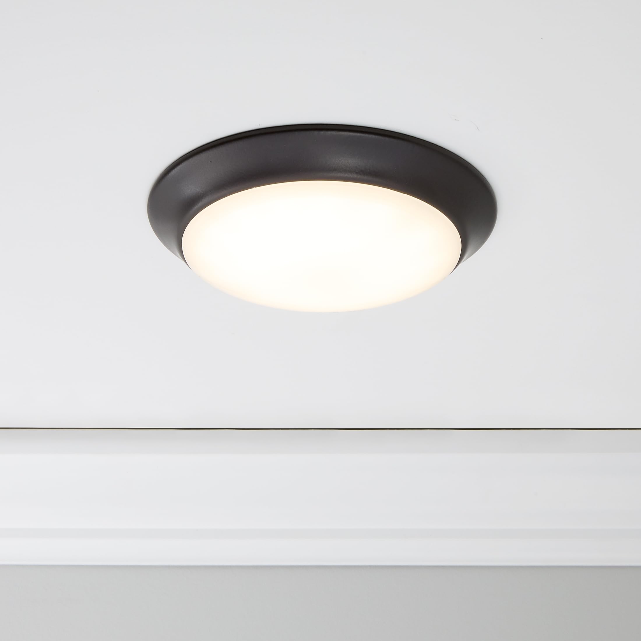 Maxxima 7 In. Bronze Slim Round Led Flush Mount Ceiling Light Fixture, Led Disk Light 900 Lumens, Warm White 3000K Dimmable Dome