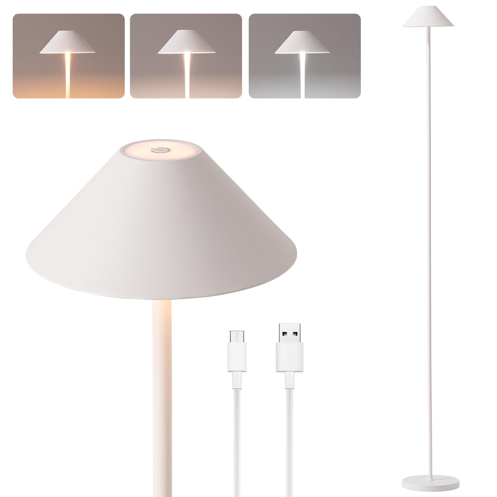 Rechargeable Floor Lamp for Indoor/Outdoor, Cordless Tall Standing Lamp with 3 Color Temps & Dimmable, IP43 Waterproof, Adjustab