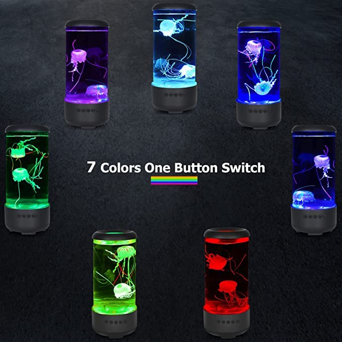 SUKIND Jellyfish Lamp - Bluetooth White Noise, 7-Color, 5 Brightness Levels, Matte Black, Relaxing Decor for Adults & Kids