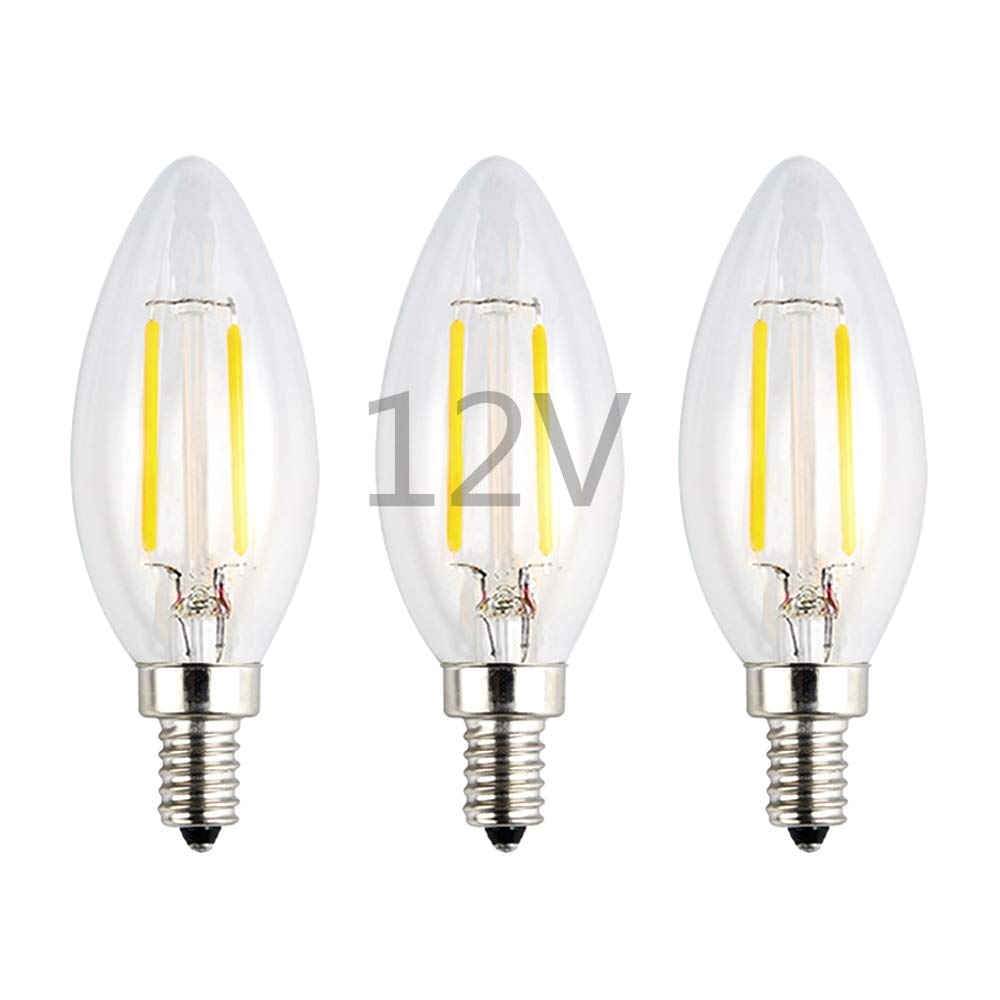 Opalray 12V Led Candelabra Bulb, Dimmable Warm White, E12 Base, 3 Pack,