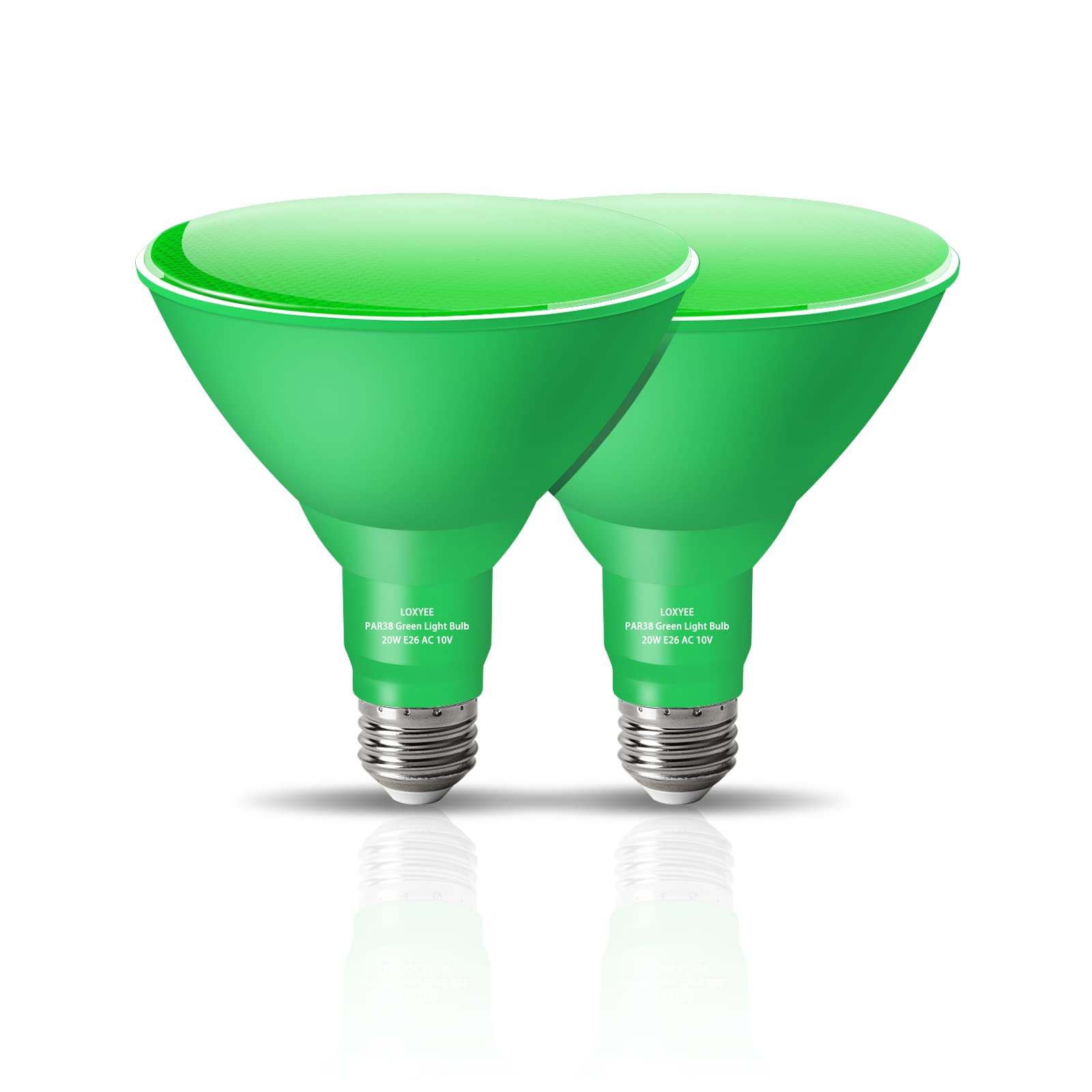 LOXYEE Par38 LED Flood Green Light Bulbs,20 Watt Green Light Bulb Replace to 200 Watt,E26 Base Outdoor Green Light Bulbs for Halloween Light Bulbs, Party Decoration, Holiday Lighting(2 Pack)
