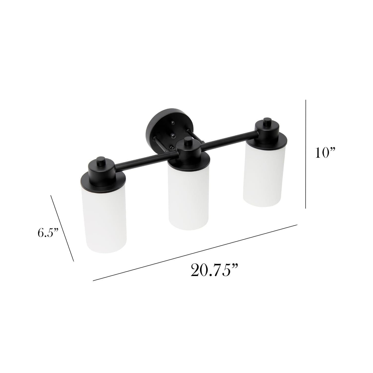Simple Designs VT1024-BLK 20.75 Modern 3 Light Metal and Milk White Cylinder Shape Glass Shades with Circled Backplate Decorativ