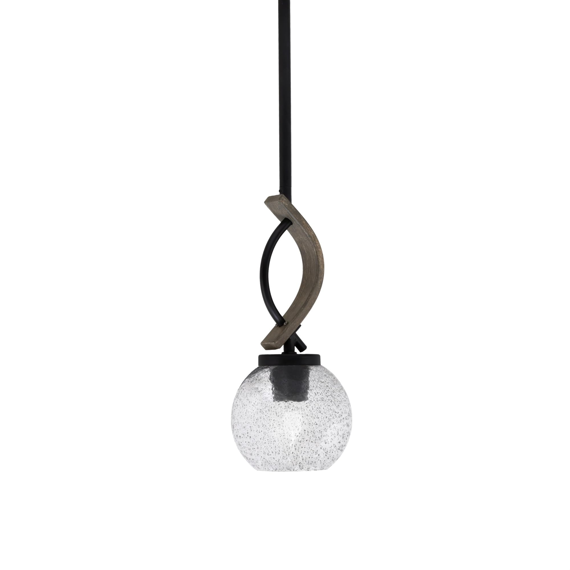 Toltec Lighting Monterey Stem Hung Mini Pendant - Matte Black, Distressed Wood-Look Metal, 5.75in Smoke Bubble Glass