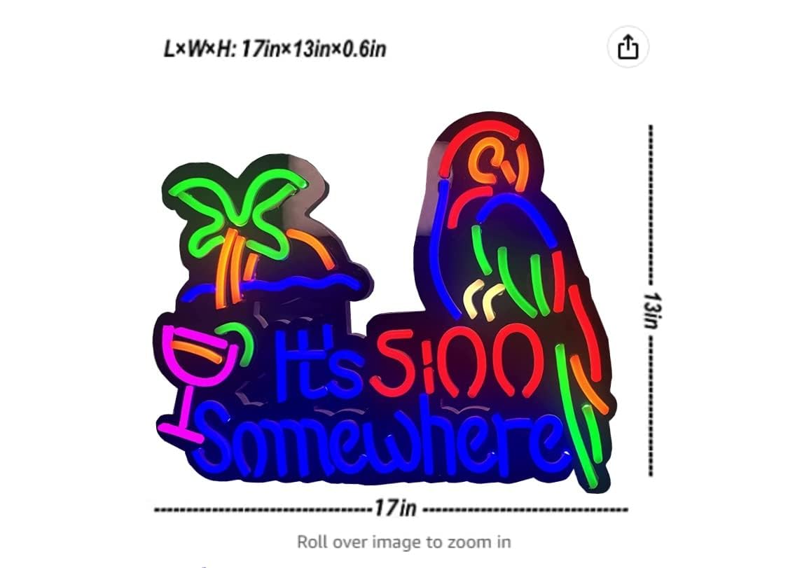 Ldgj It'S 5:00 Somewhere Neon Light Sign Home Bar Pub Recreation Room Game Lights Windows Wall Signs Party Birthday Bedroom Bedside Table Decoration Gifts