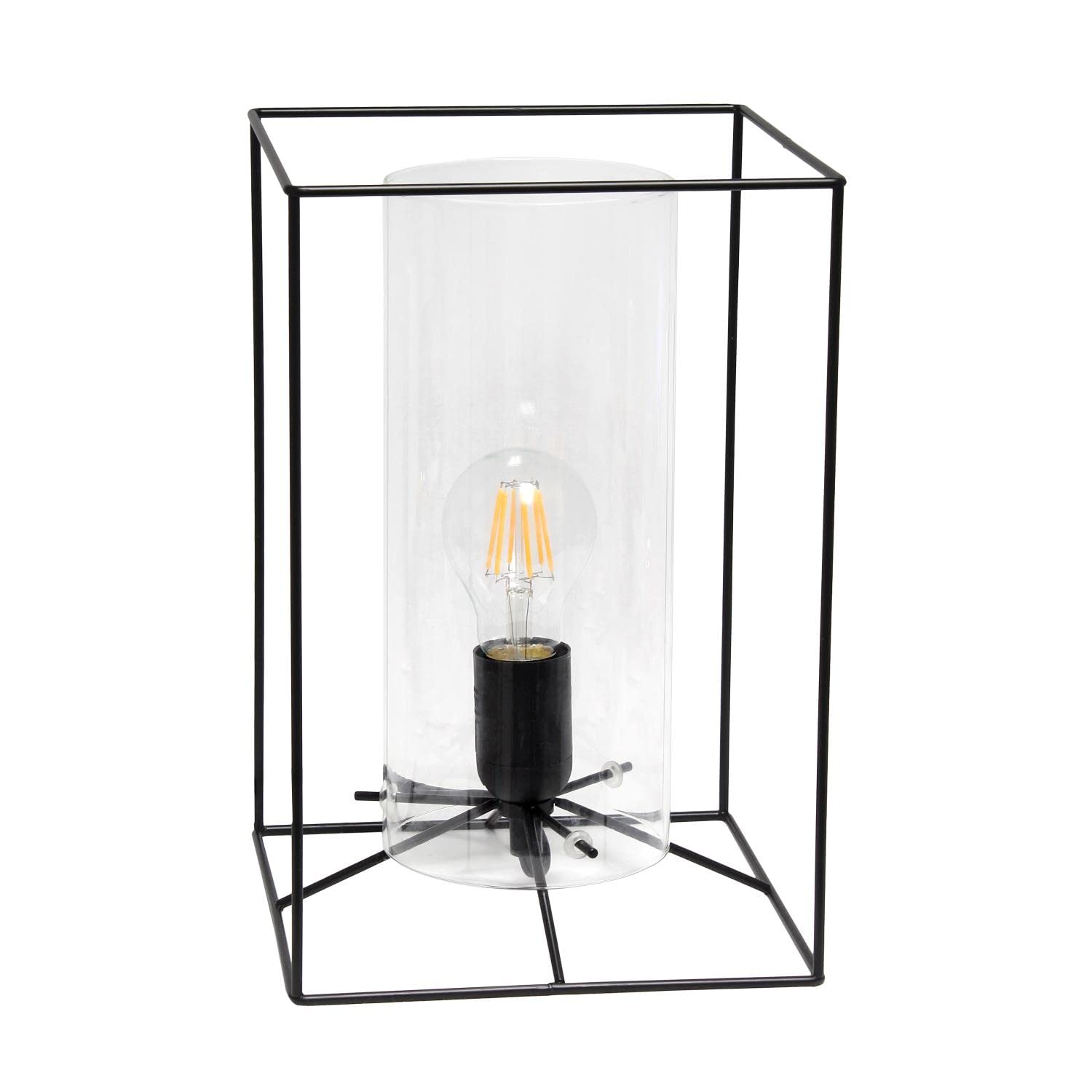 Lalia Home Contemporary Black Framed Table Lamp With Clear Cylinder Glass Shade - Large