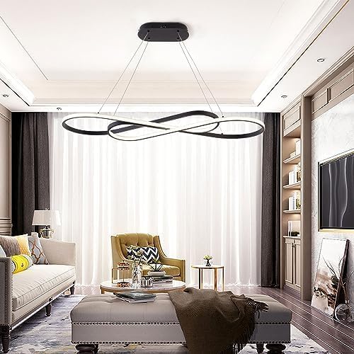 Likflyer Led Pendant Light, Modern Chandelier,Dimmable Black Led Chandelier For Dining Room Light Fixture Over Table Modern Kitchen Island Lighting With Remote,Height Adjustable Ceiling Lamps