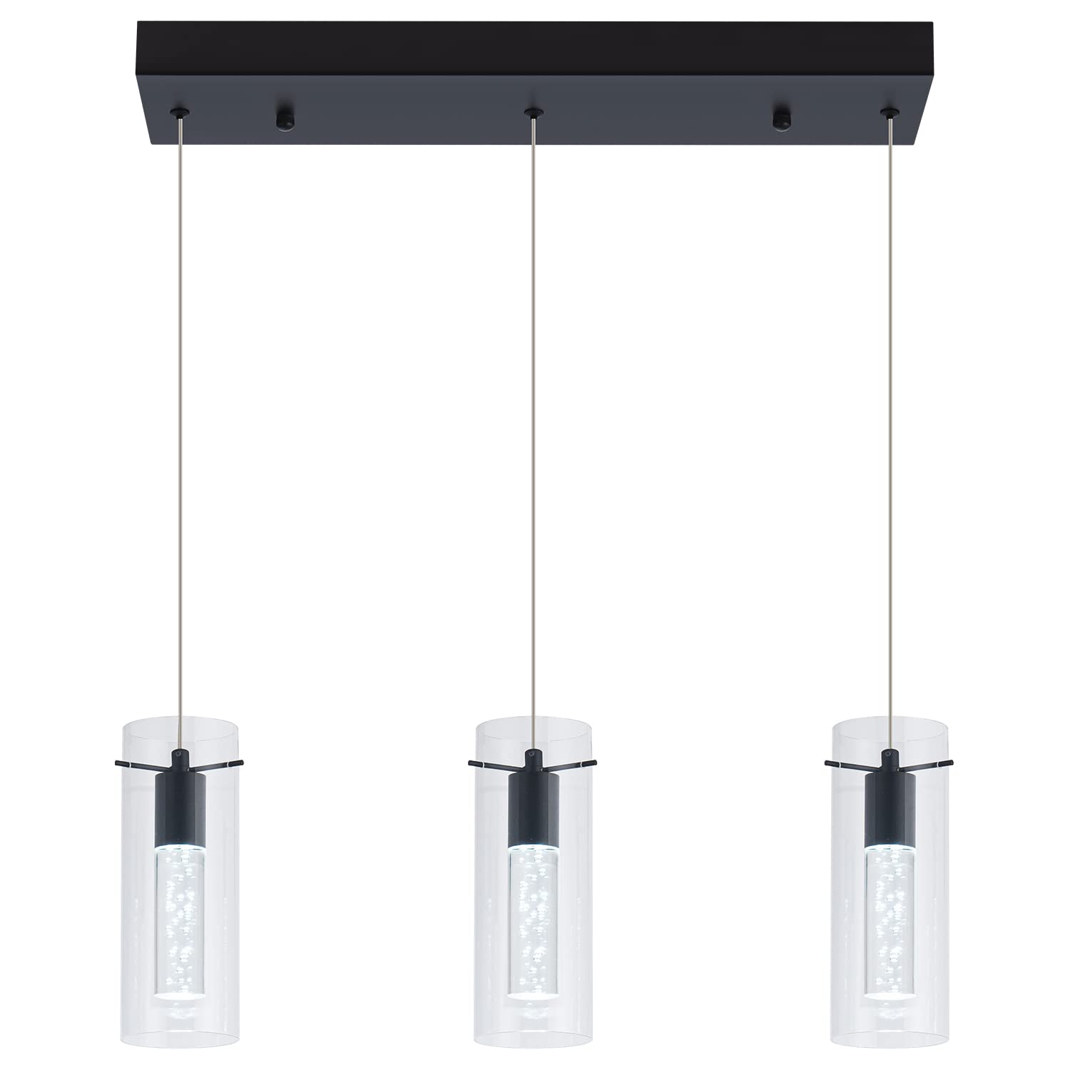 BESTWEST Black Pendant Light, 3-Light Dimmable Glass Fixture for Kitchen Island, Model BW-03