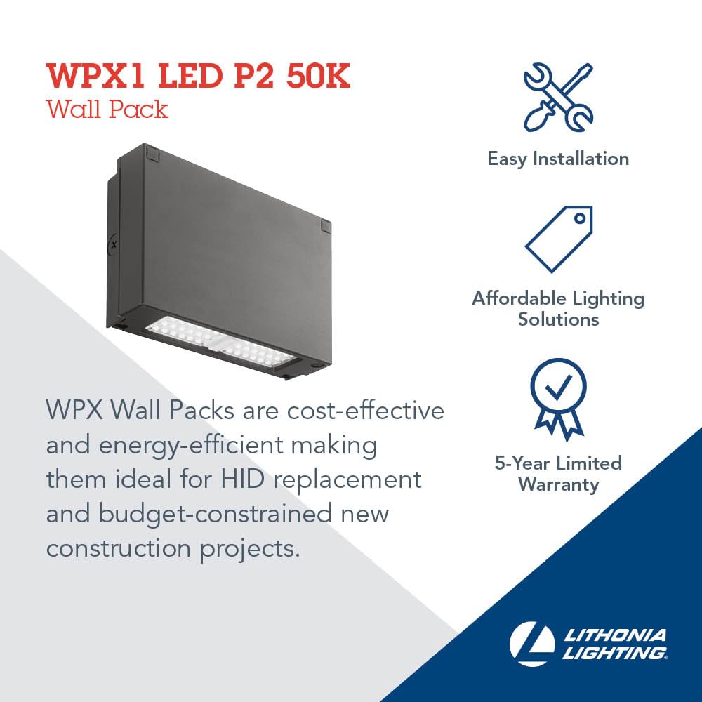 Lithonia Lighting Outdoor Wallpack LED 5000K 2900 Lumen Aluminum Dark Bronze Model WPX1