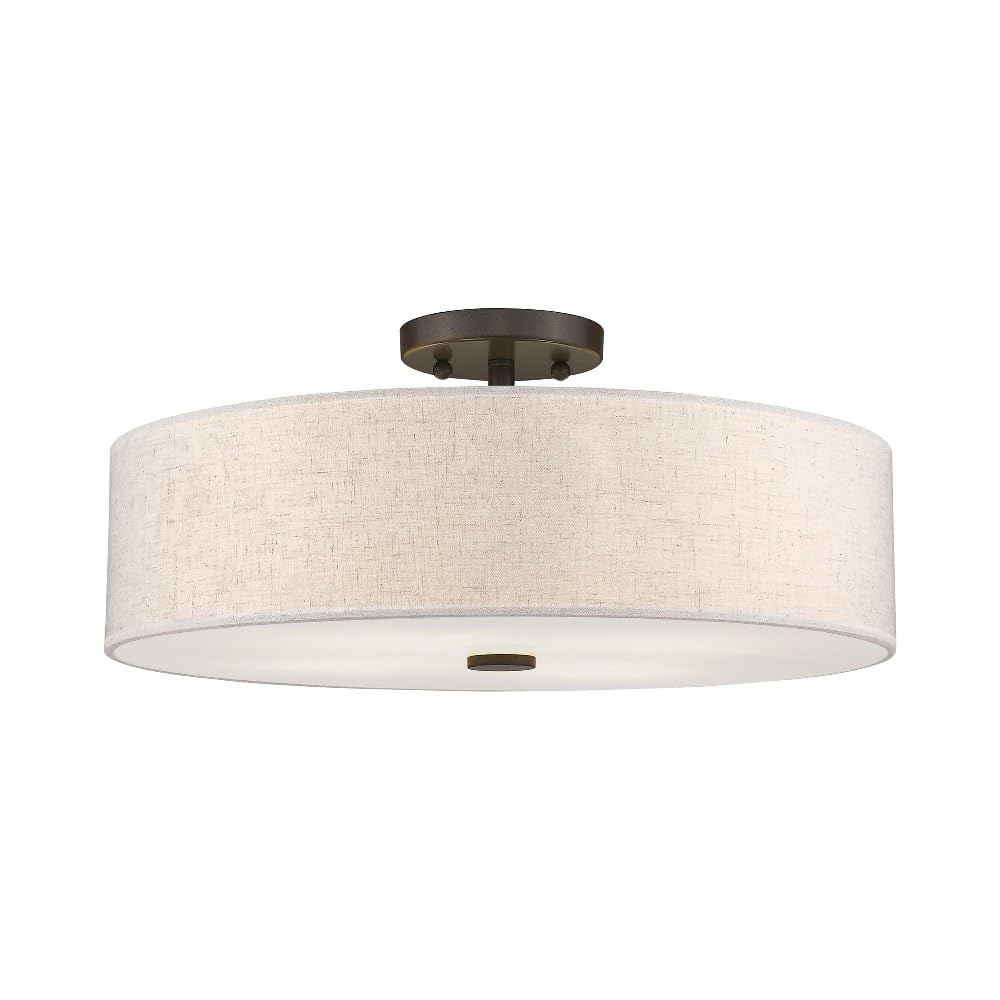 Livex Lighting 52136-92 Meridian Collection 4-Light Transitional Ceiling Mount Fixture with Oatmeal Color Fabric Hardback Shade,