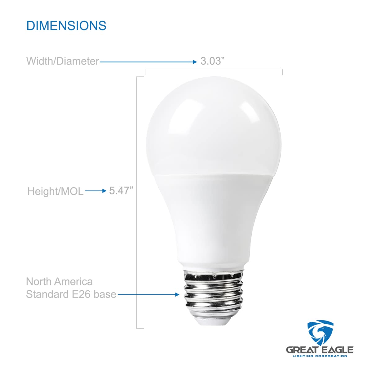 Great Eagle 150W-200W LED Light Bulb, 2600 Lumens, A21 Non-Dimmable, 4000K Cool White, 2-Pack, UL Listed, Plastic