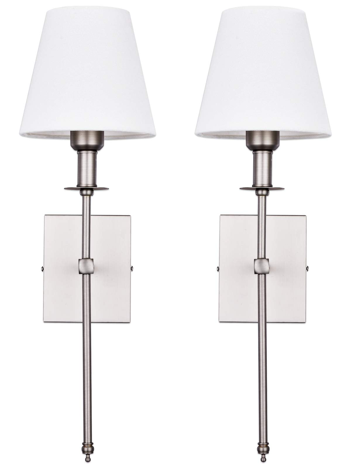 Pauwer Slim Wall Sconce Set of 2 White Fabric Shade Wall Sconce Hardwired Indoor Wall Light Column Stand Bedroom Wall Lamp Bathr