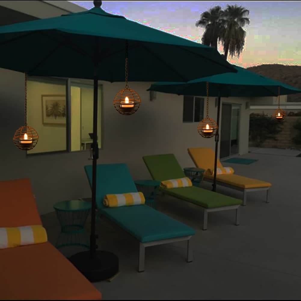 Twinkvilla Solar Hanging Lanterns, Waterproof Rust Iron Ball Candle Holders, Amber Tea Lights - 4 Pack
