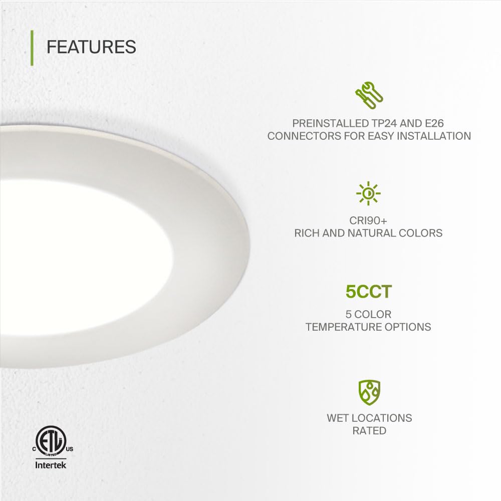 Asd Flat Trim Retrofit Led Recessed Lighting 6 Inch | Ultra Thin White 12W 1021Lm Wet Rated Dimmable Downlights | 2700K-5000K Adjustable Led Recessed Light Fixtures | Disk Can Lights  Etl 24 Pack
