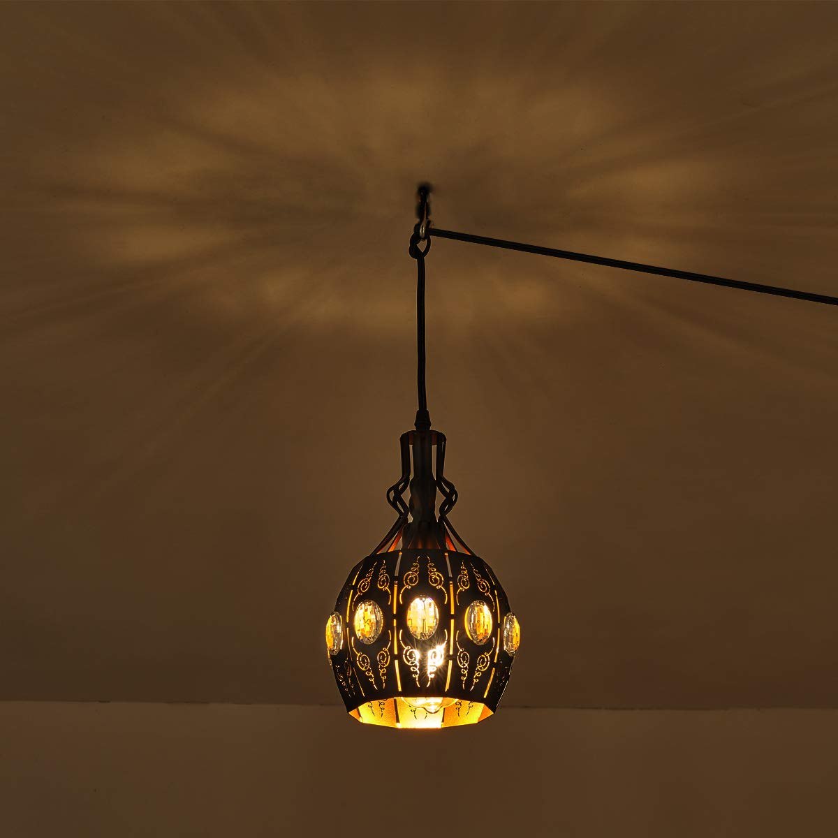 YLONG-ZS Dimmable Hanging Lamp - Vintage Black Metal Pendant Light for Living Room, Bedroom, Restaurant - Swag Lights with Plug-in Cord