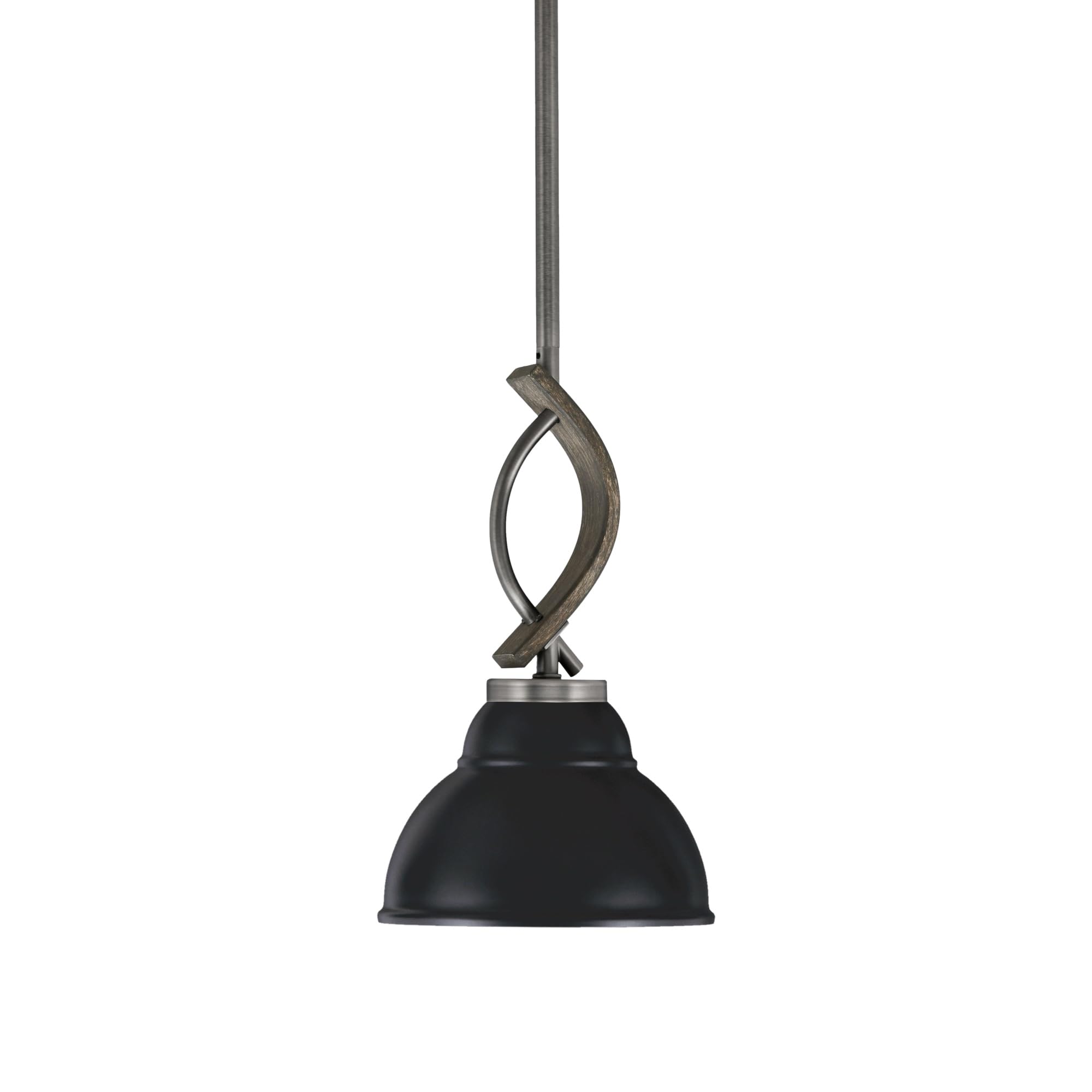 Toltec Lighting Monterey Stem Hung Mini Pendant - Graphite & Distressed Wood-Look Metal, 7in Matte Black Double Bubble Shade