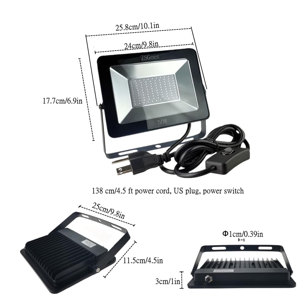 Zsgoes 2 Pack 50W Uv Ultraviolet Black Light 110Vac For Halloween Blacklight Party  Stage Lighting  Fluorescent Body discomfort-reducingt  Glow In The Dark  Fishing  Uv Glue Curing  Screen Printing  Us Plug Switch