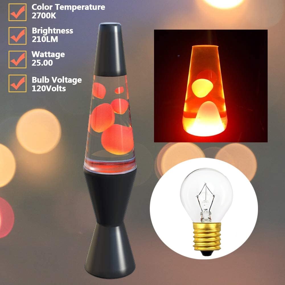 Lava Lamp Bulb 25 Watt, E17 Intermediate Base,The Lava Original Replacement For 14.5-Inch Lava Lamp, Soft Warm White Glow, Long