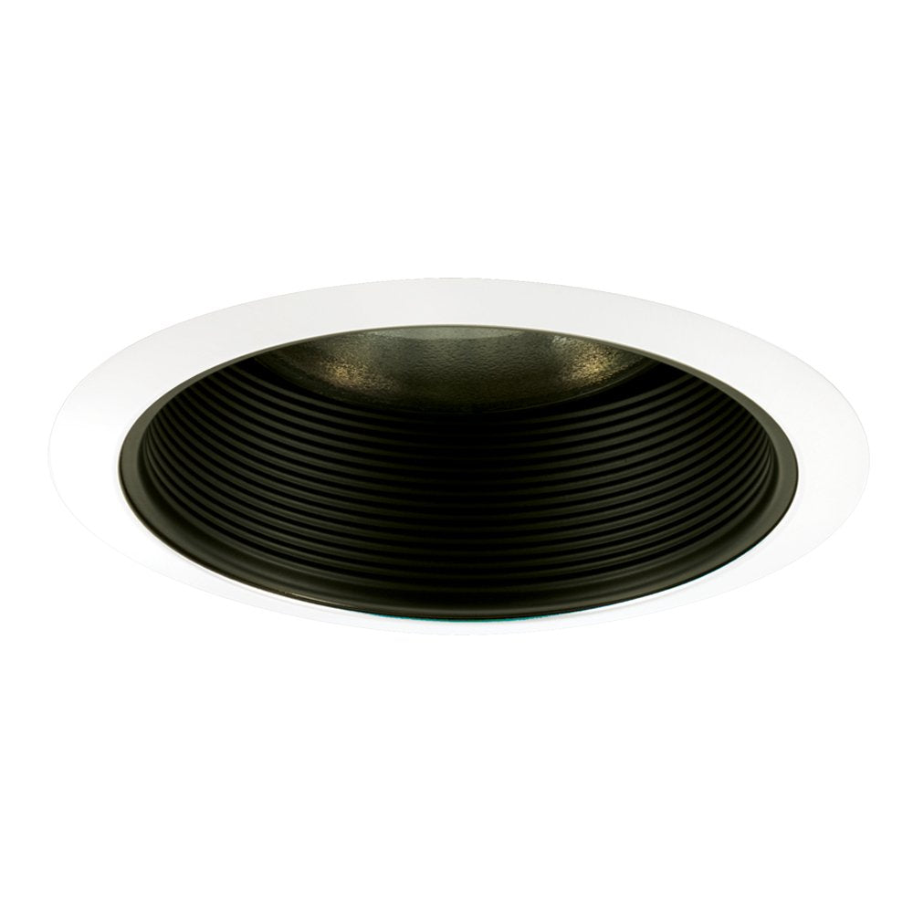 Jesco Lighting Tm608Bkwh 6-Inch Aperture Line Voltage Trim Recessed Light, Step Baffled Trim, Black Finish With White Trim