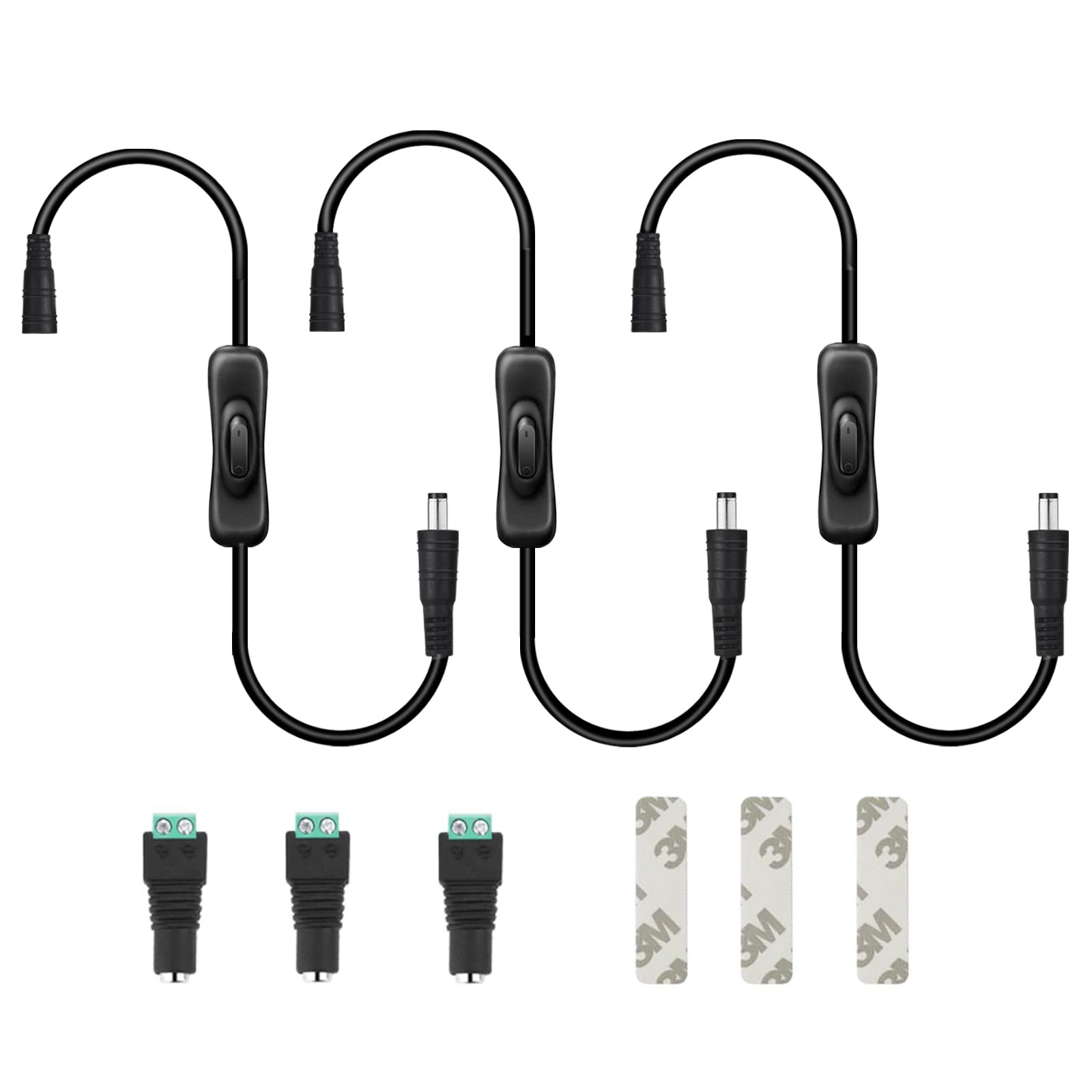 GXILEE Led Switch Connector Male to Female 12v Inline Switch and Female DC Power Jack(5.5mm x 2.1mm Connector), 3 Pack