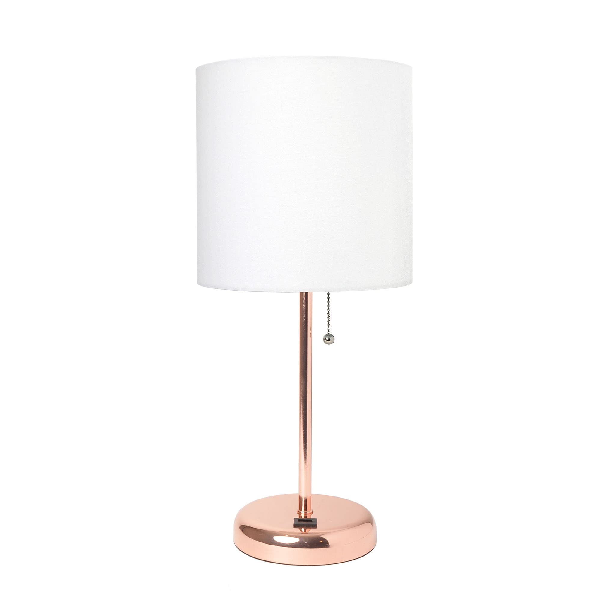Creekwood Home Rose Gold Metal Table Lamp With Usb Port & White Drum Shade - 19.5&quot;