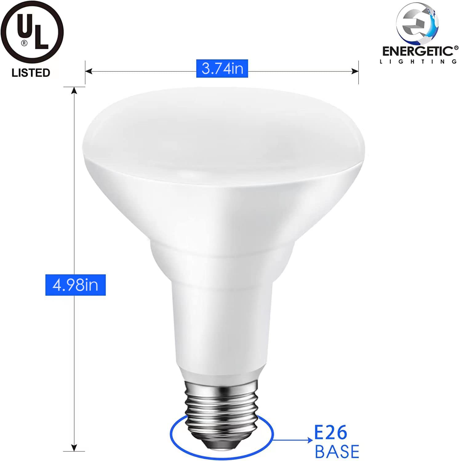 Energetic Br30 Led Bulb 65W 2700K Soft White Indoor Flood Lights, 650 Lumens, E26 Base, 7500 Lifetime Hours, Dimmable Bulbs For