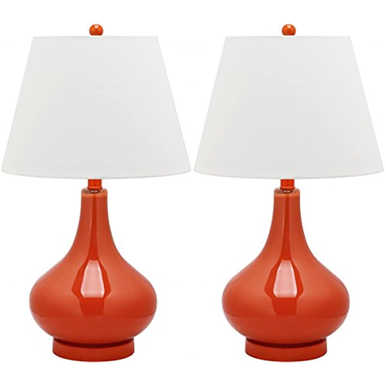 SAFAVIEH Lighting Collection Amy Modern Contemporary Blood Orange Gourd Glass 24-inch Bedroom Living Room Home Office Desk Night