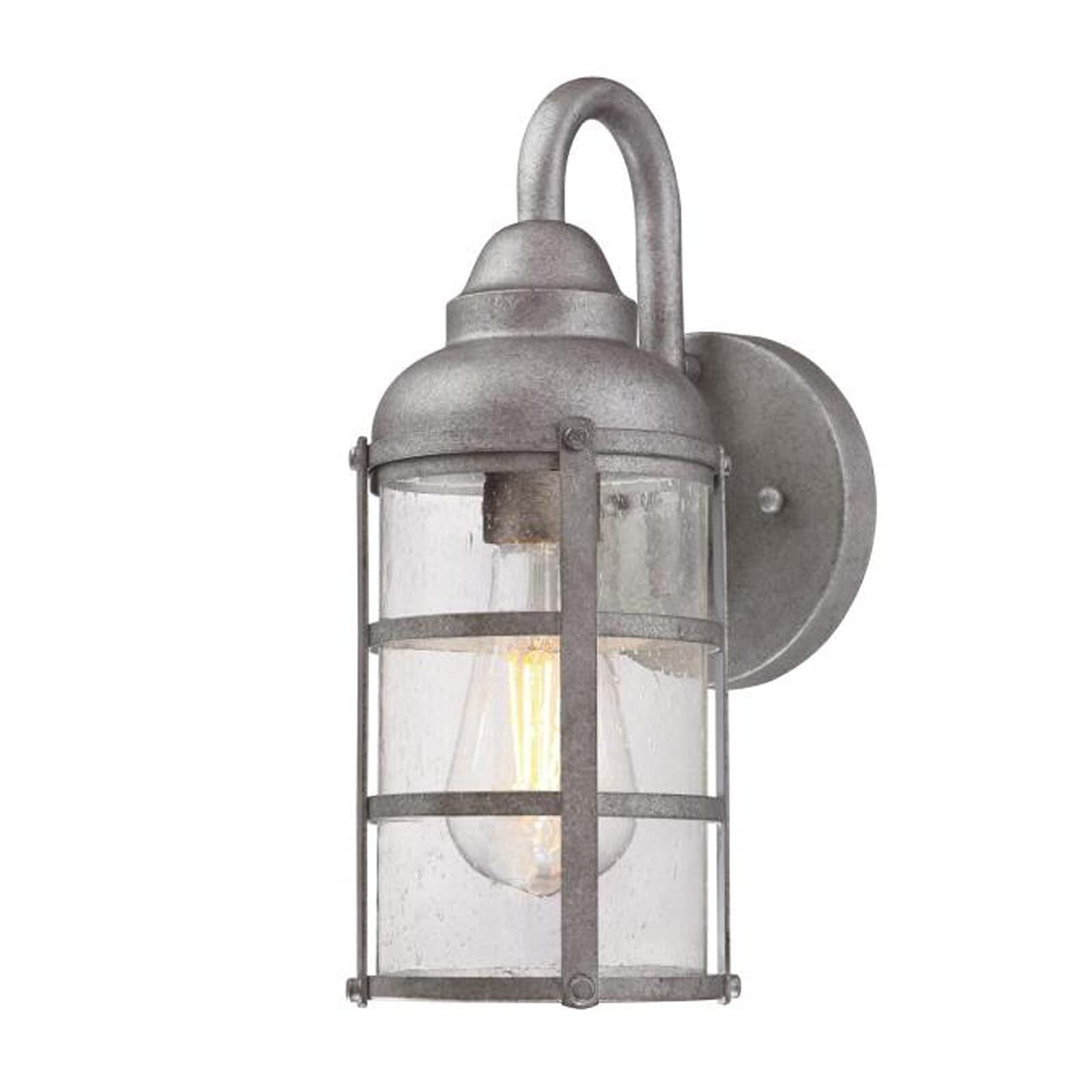 Ciata One-Light Cage-Style Wall Fixture, 60W, Galvanized Steel, Clear Seeded Glass, Indoor/Outdoor, 1 Pack