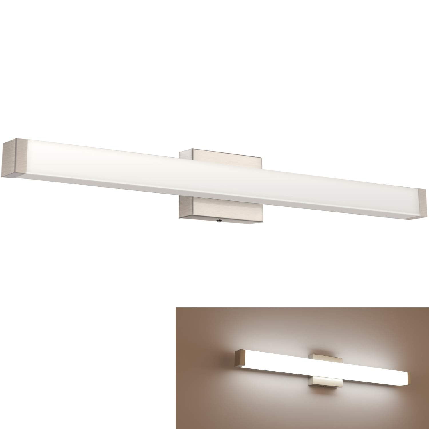 YHTlaeh Bathroom Vanity Light 24 inch 14W LED Brushed Nickel Wall Bar Over Mirror, Model 7610, Acrylic/Stainless Steel
