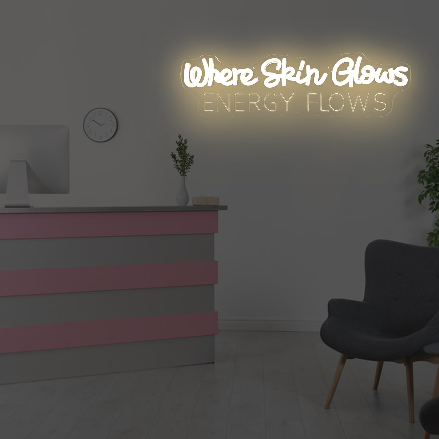 Where Skin Glows Energy Flows Neon Sign For Wall Decor Spa Neon Led Sign Dimmable Beauty Salon Neon Light Up Sign For Esthetician Spa Salon Business Beauty Shop Decorations Gift