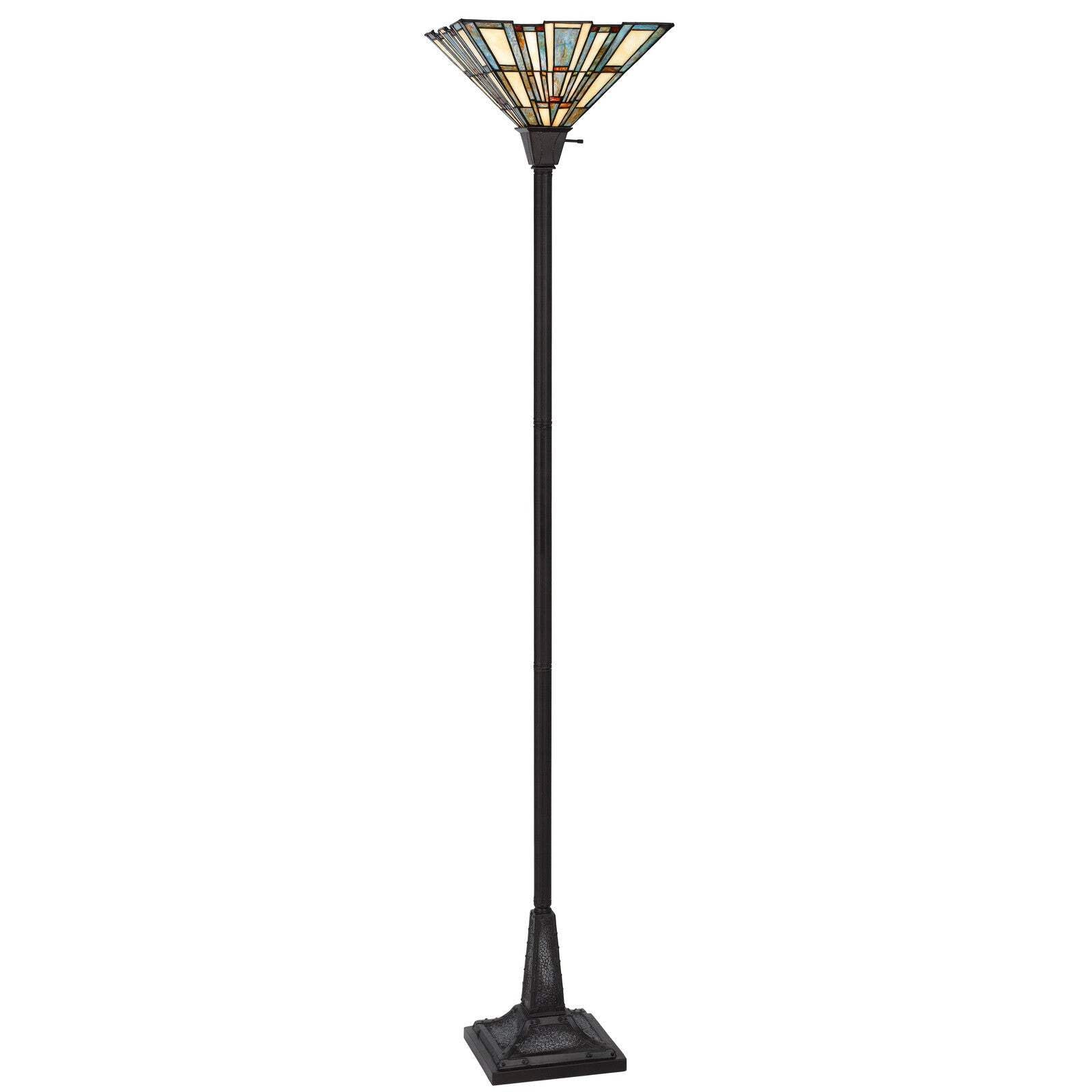 HomeRoots Torchiere Floor Lamp with Abstract Tiffany Glass Shade, 72 in, Bronze