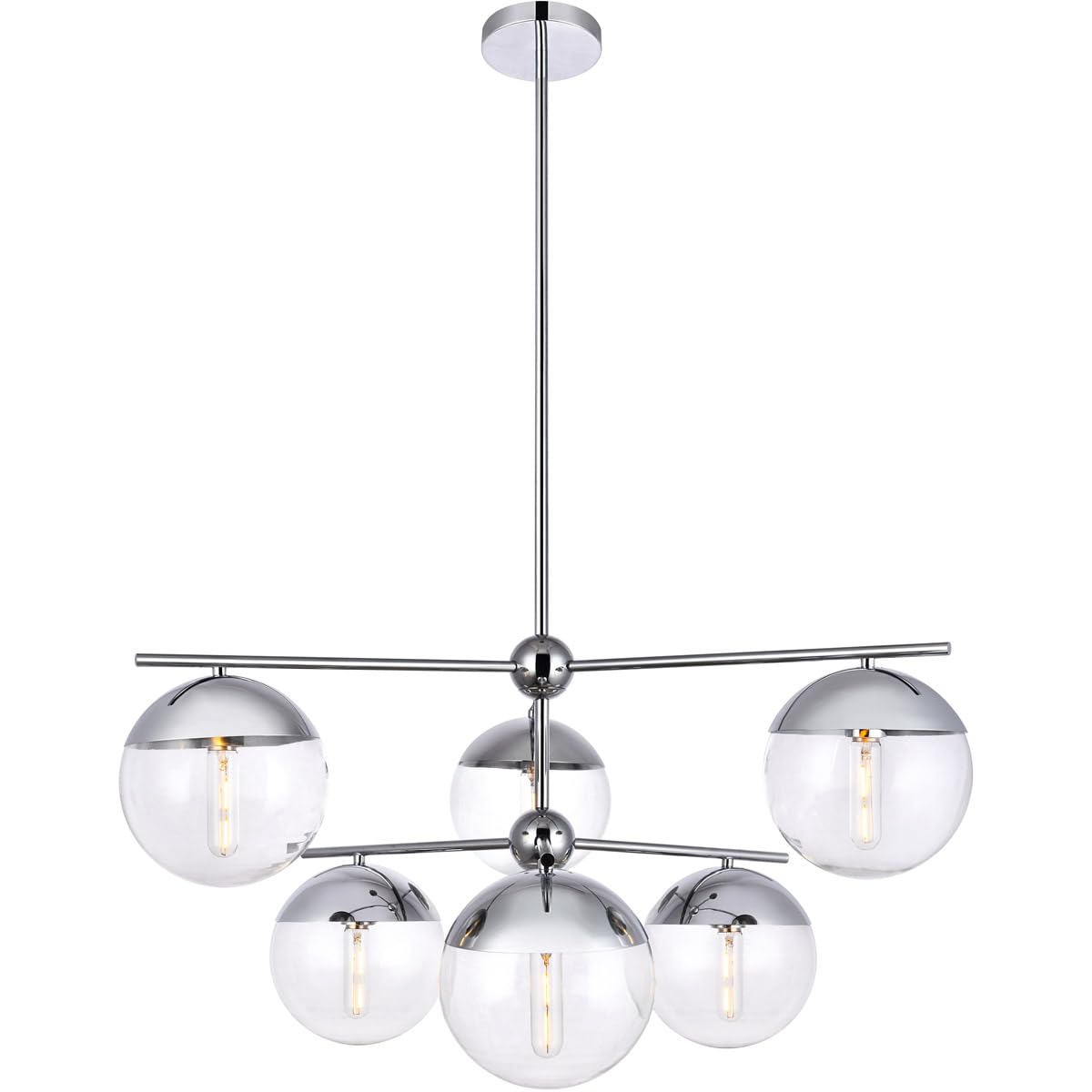 Living District Chrome Pendant Light - 6 Lights With Clear Glass Shade