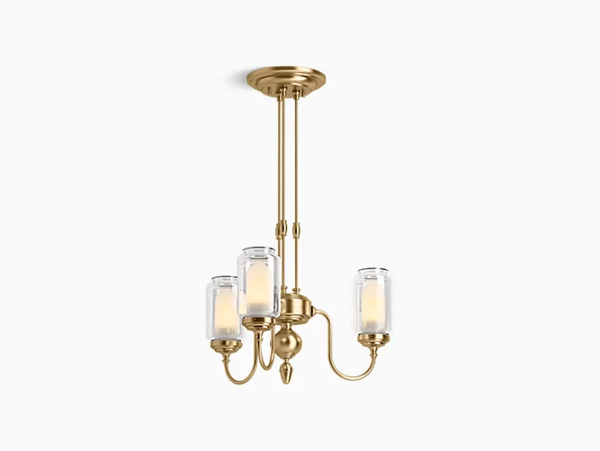 KOHLER Artifacts Chandelier Light Fixture, Three Chandelier Lighting, Adjustable Hanging Length, 3 Light - 3 Cords, Modern Brush