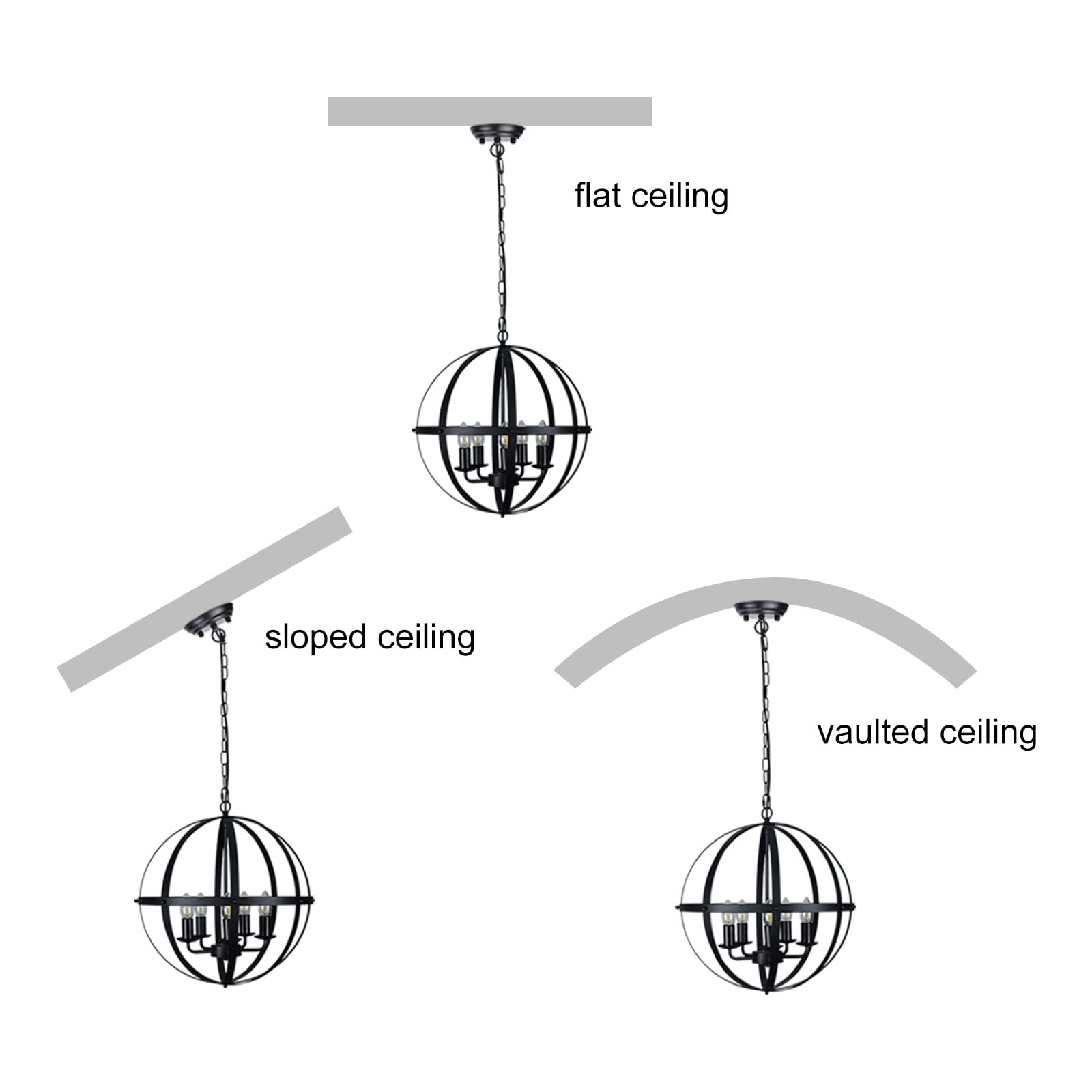 Dllt Pendant Light Metal, 5-Light Globe Pendant Lighting, Adjustable Hanging Ceiling Chandelier Light Flush Mount For Kitchen, D