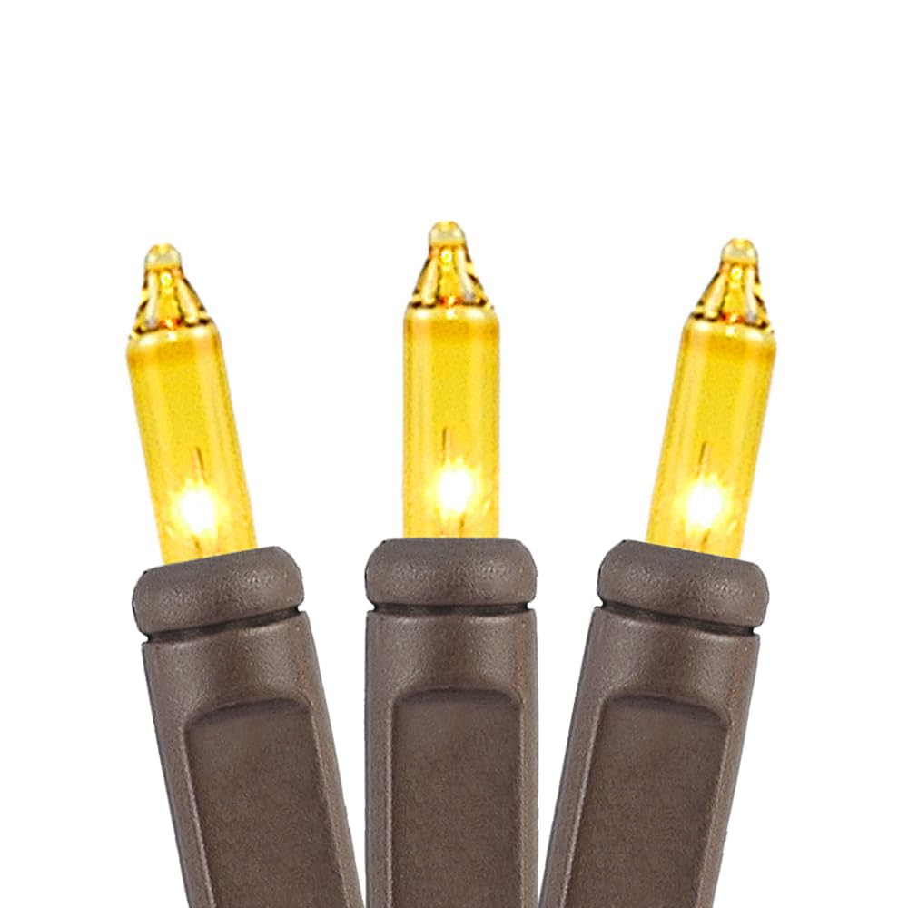 Novelty Lights 50 Feet 100 Bulbs Traditional Incandescent Mini Lights, Yellow On Brown Wire With 6 Spacing, Commercial Grade And