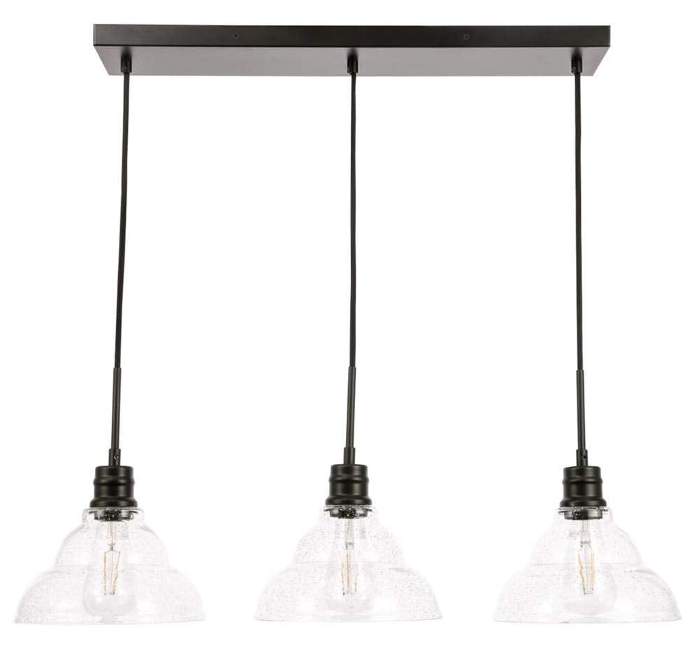 Elegant Lighting Living District Clive 3 Light Black and Clear seeded Glass Pendant