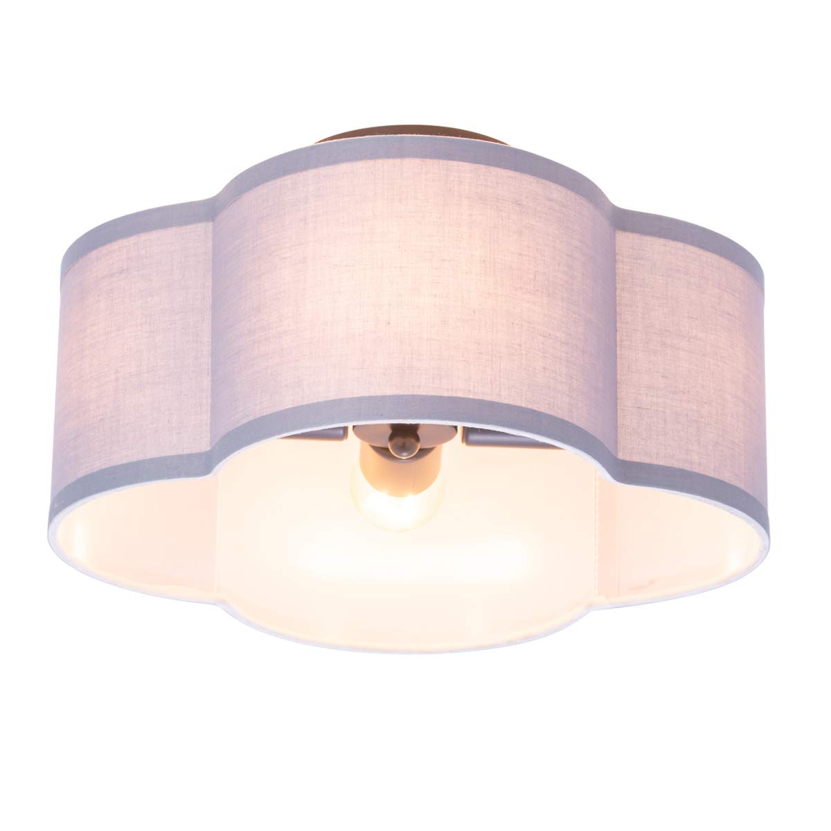 Modern Semi Flush Mount Ceiling Light Fixture - Gray Linen Fabric Ceiling Lamp Drum Shade Black Brush Paint Finish 4-Light For B