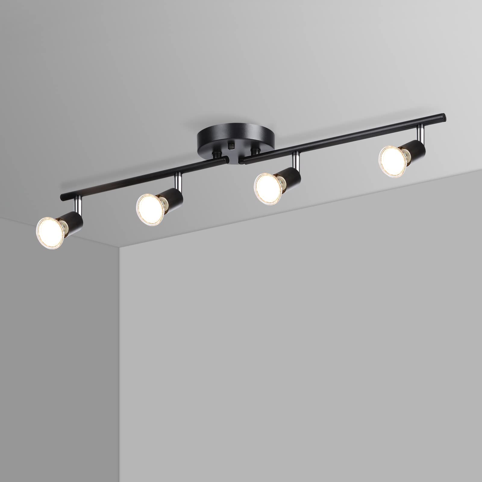 ANTOTEN 4-Light LED Track Lighting Kit, Adjustable Modern Ceiling Spotlights,Rotatable GU10 Light Head,Swing arm Ceiling Light F