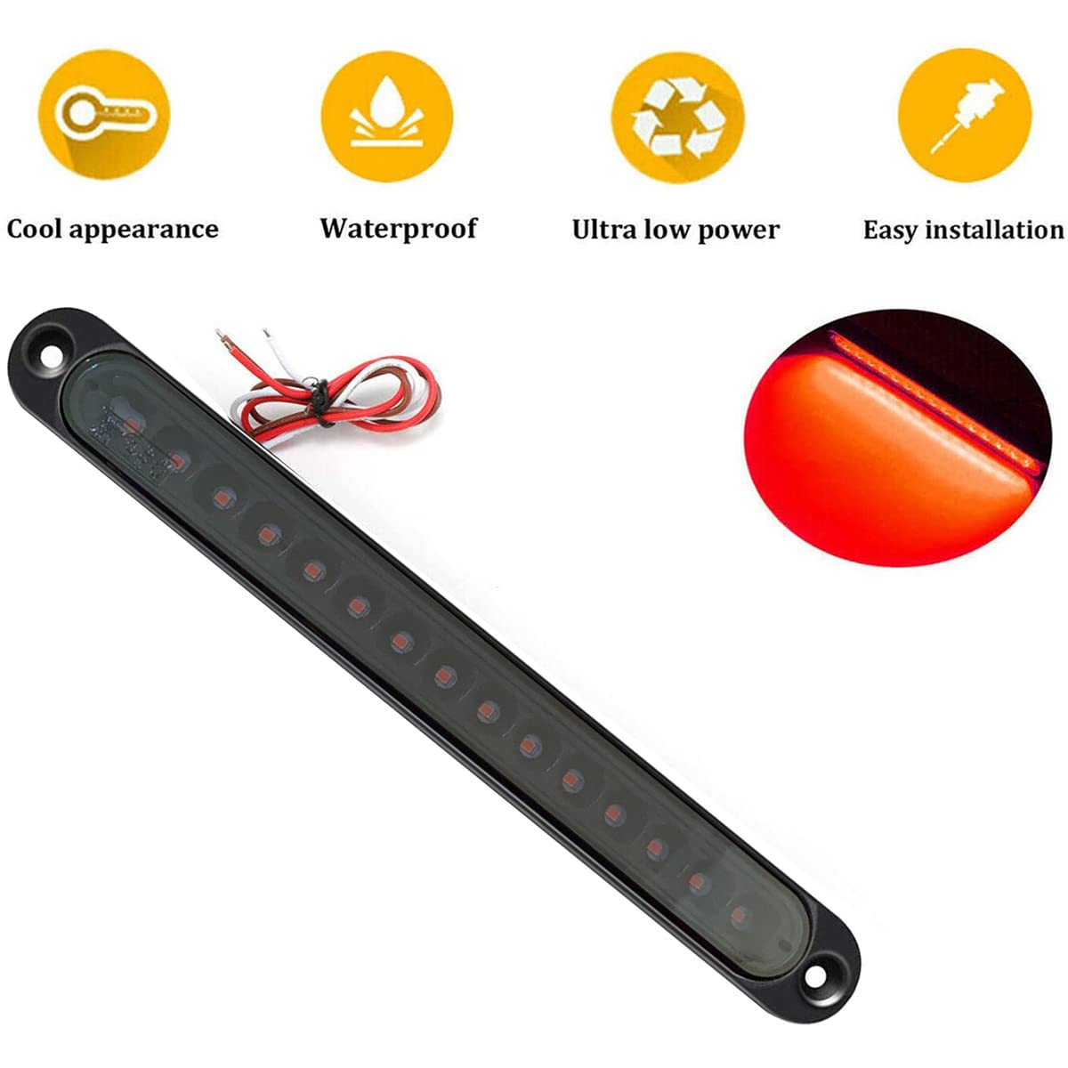 Fabood F 2Pcs 10&quot; 15 Led Red Trailer Light Bar For Park Stop Turn Signals Tail Brake Light Waterproof Truck Trailer Marker Id Identification Bar Tail Light Bar (Red With Smoked)