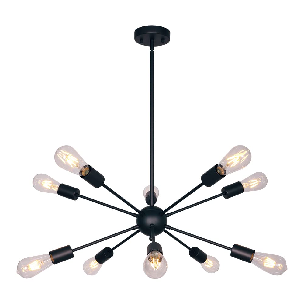 Bonlicht Sputnik Chandelier 10 Light Black Modern Pendant Lighting Industrial Vintage Ceiling Light Fixture Ul Listed
