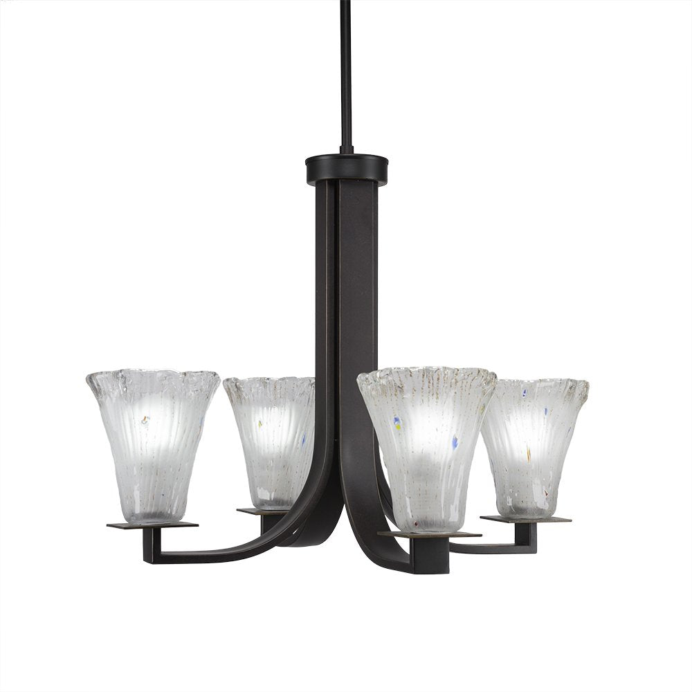 Toltec Lighting 574-DG-721 Apollo 4 Light Hang Straight Swivel Chandelier with Fluted Frosted Crystal Glass, 5.5&quot;, 23.25&quot; x 23.25&quot; x 18&quot;, Dark Granite