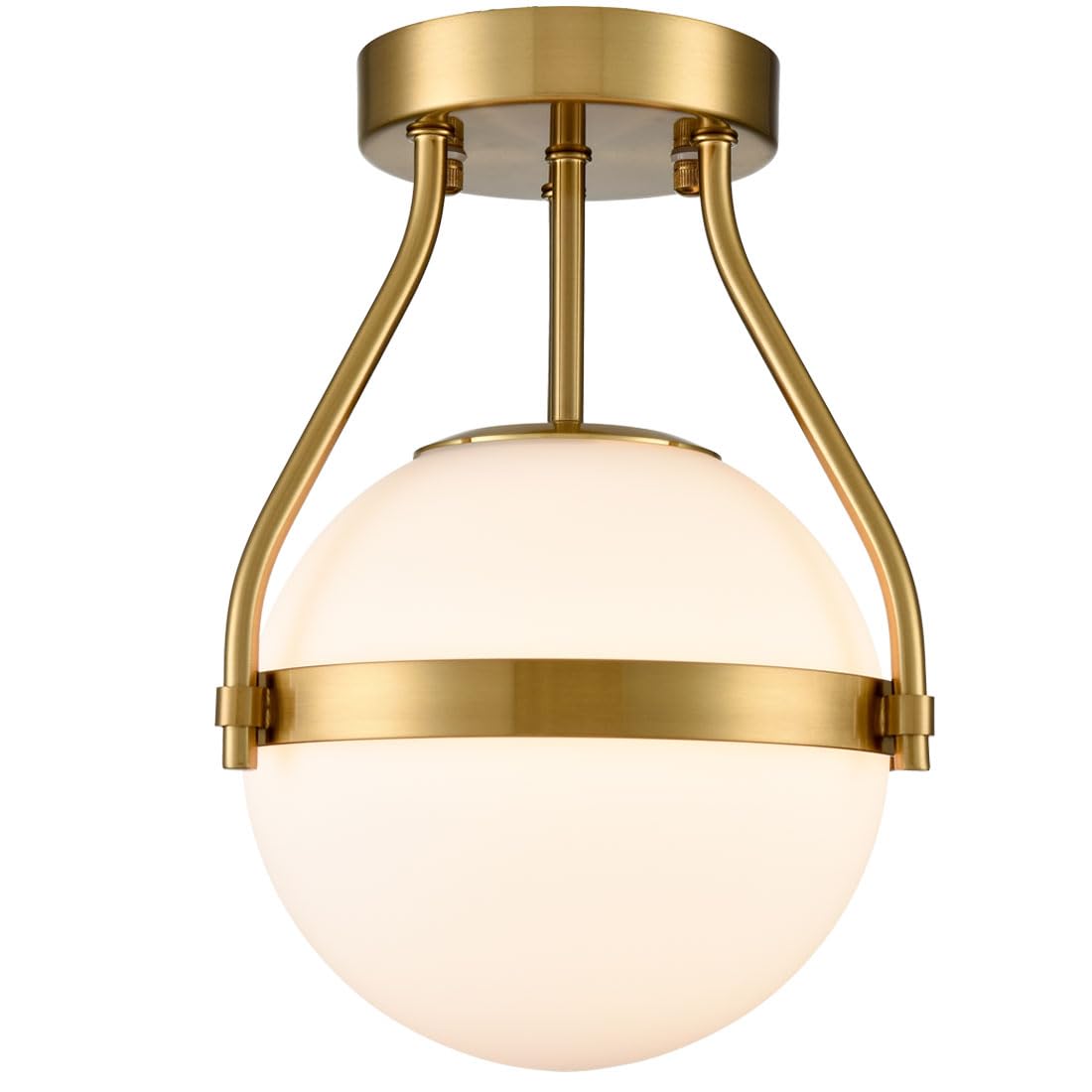 HOLKIRT Modern Ceiling Light Fixture, Brass Globe 7 Inch, Opal Glass, Mid Century Semi Flush Mount, Model B7106CU-J-20