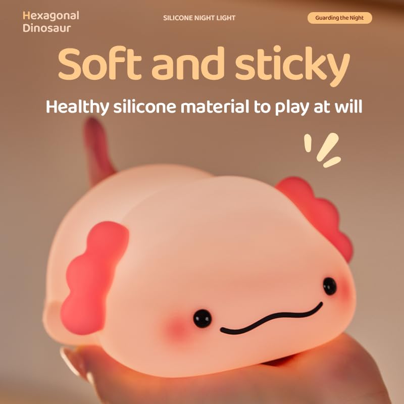 Atsui Axolotl Night Light, Led Squishy Novelty Animal Lamp, Food Grade Silicone, 3 Level Dimmable, Breastfeeding Nursery Nightli